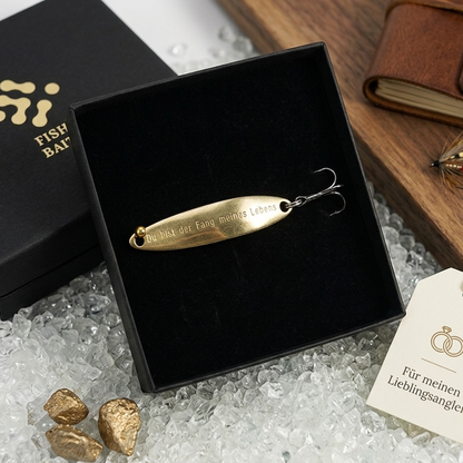Geschenk für Angler, veredelte Angelköder mit Gravur "Du bist der Fang meines Lebens"
