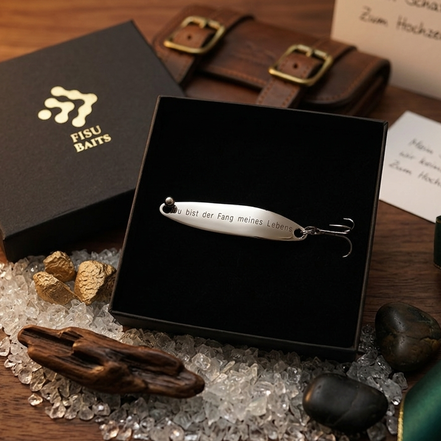 Geschenk für Angler, veredelte Angelköder mit Gravur "Du bist der Fang meines Lebens"