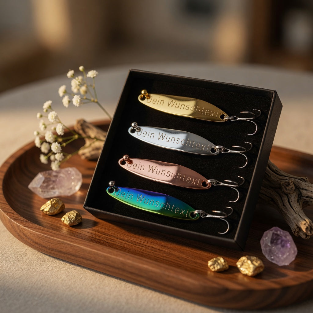 Geschenk für Angler, veredelte Angelköder mit individueller Gravur