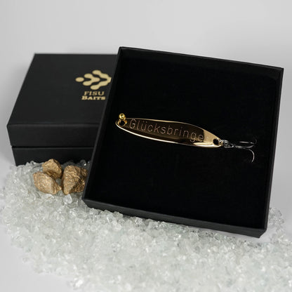 Geschenk für Angler, veredelte Angelköder mit Gravur "GLÜCKSBRINGER"