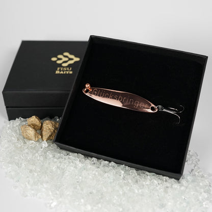 Geschenk für Angler, veredelte Angelköder mit Gravur "GLÜCKSBRINGER"